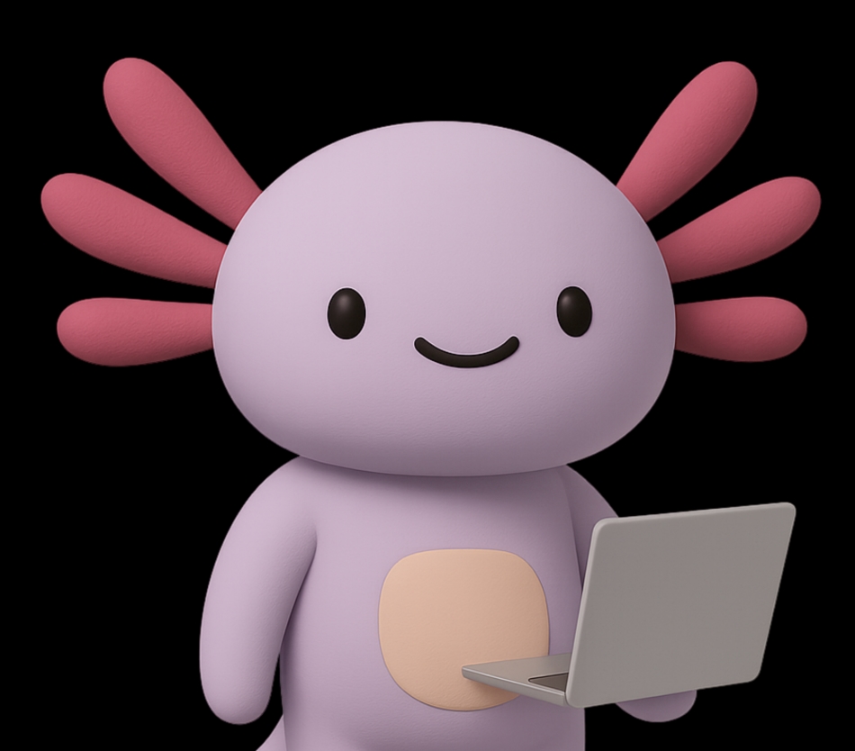 Axel the axolotl standing with a suitcase