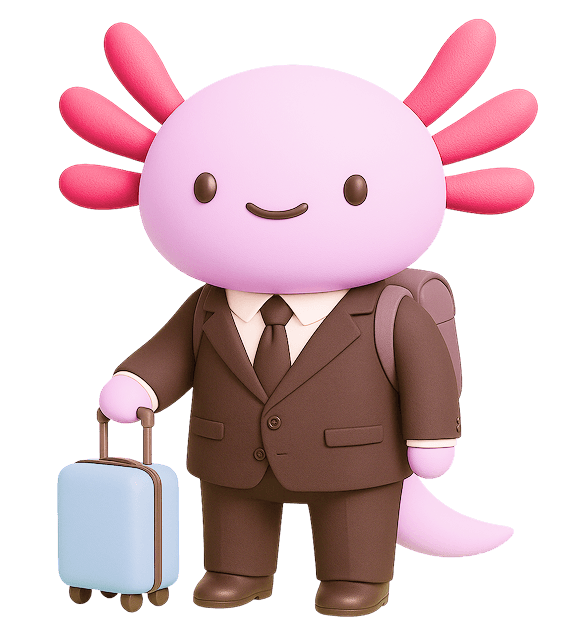 Axel suited up with suitcase